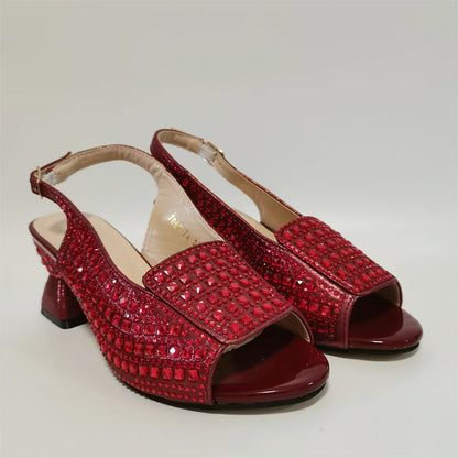 Hot Selling Blue Mid Heel Women Crystal Design Sandal with Rhinestone Bag Set For Lady Party Rhinestone Sandal Shoes F1207-3