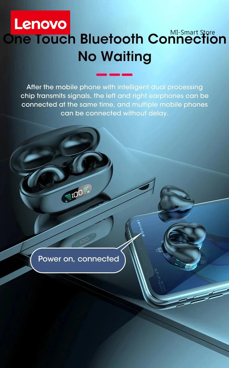 Lenovo Original Bone Conduction TWS Earbuds Ambie Sound Earcuffs Ear Earring Wireless Bluetooth Earphones Sport Headset