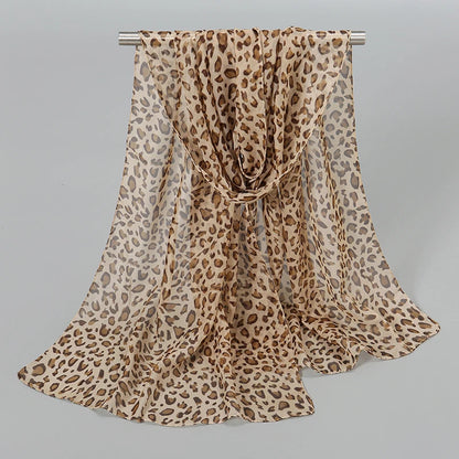 Leopard Print Chiffon Scarf Shawl Women Sunscreen Silk Scarf Turban Long Wrap Beach Travel Outdoor Accessories Trendy Headband