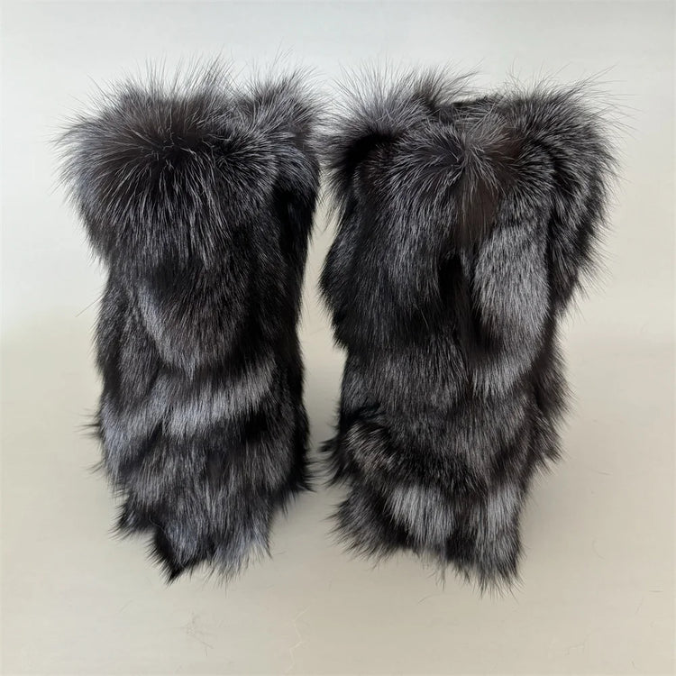 Winter Shoe Women's Winter Fluffy Real Fox Fur Boots Woman Plush Warm Snow Boots Luxury Footwear Girls' Furry Fur Bottes Fashion