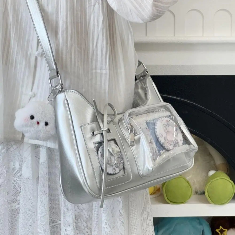 HOT Womens Transparent Ita Bags Girl Transparent Messenger Bag Women's Designer Handbags Ladys DIY Badge Tote Bag Lolita Handbag