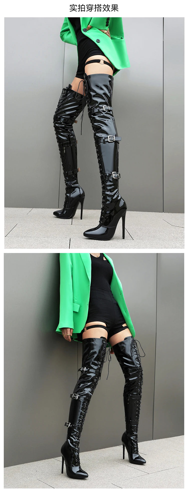 Sgesvier 2025 Jazz Dance High Heels Sexy Women Over the Knee Boots Female Knight Boots Pointed Zipper Pu Thin Heel 12CM Big Size