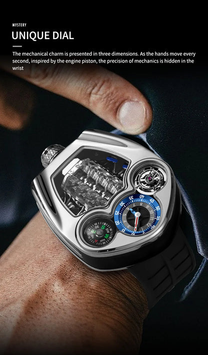 PINDU Design Men's Watch Top Brand Luxury Business Watch Men's Compass Waterproof Quartz Wristwatches Silicone Strap P6658