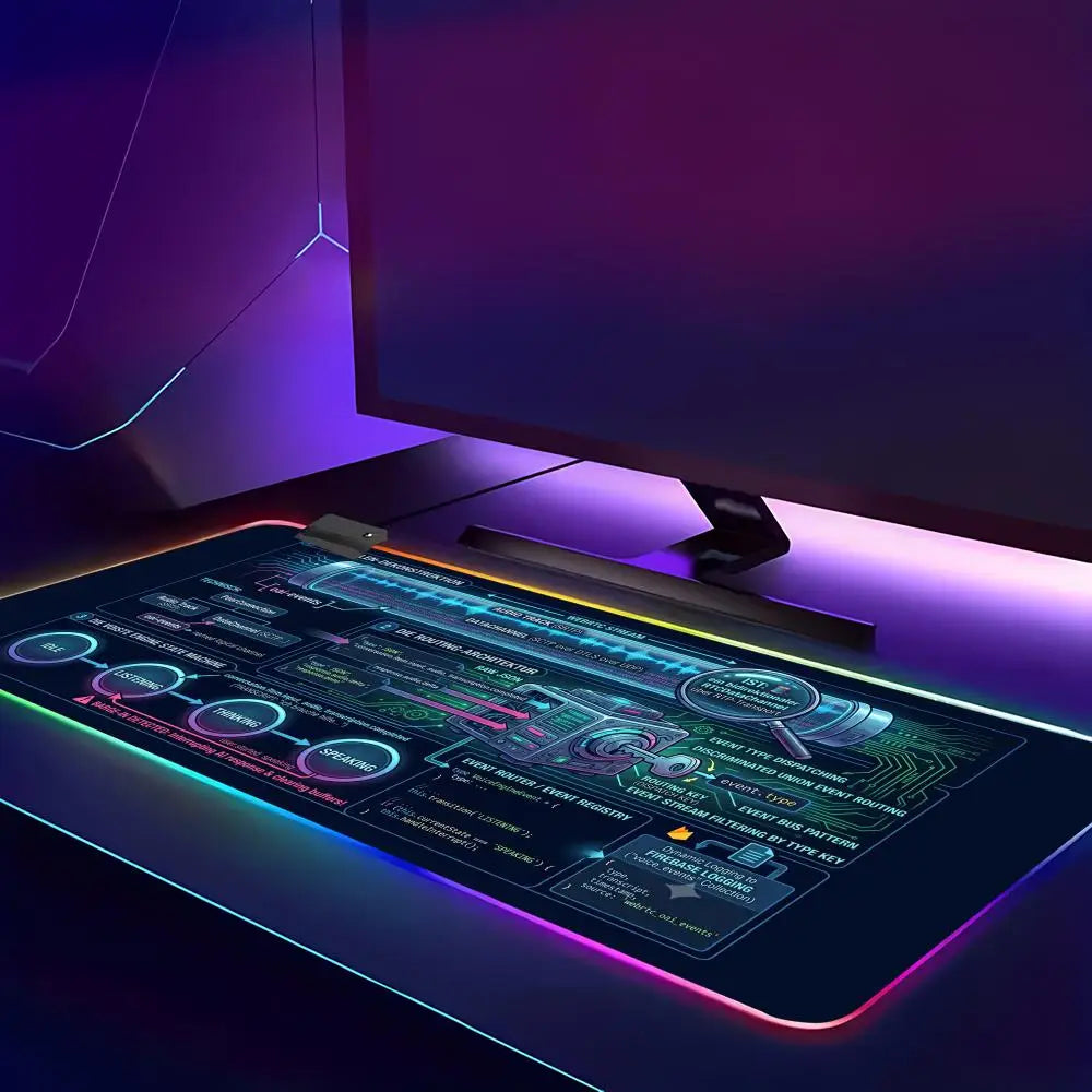 HYBXAXC Large Gaming Mouse Pad Futuristic Tech UI Neon Non Slip Desk Mat for PC Gamer RGB Gaming Mouse Pad HD Large LED Light