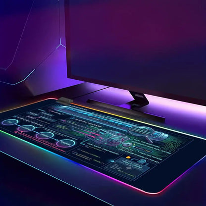 HYBXAXC Large Gaming Mouse Pad Futuristic Tech UI Neon Non Slip Desk Mat for PC Gamer RGB Gaming Mouse Pad HD Large LED Light