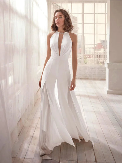 Solid Color Neckband Woman's Jumpsuit Summer Sexy Backless Deep V-neck Fashion Sleeveless Wide Leg Jumpsuits Ladies Streetwear