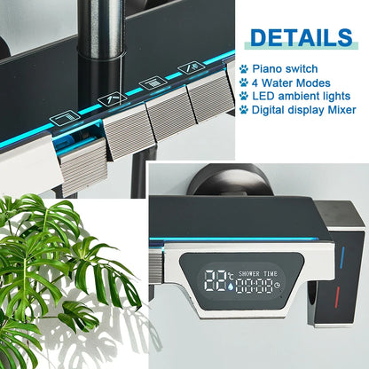 Rozin Gray Bathroom Shower Faucet Set Smart Digital Display Piano Style Rainlfall System Mixer Tap with Bidet / Hand Shower