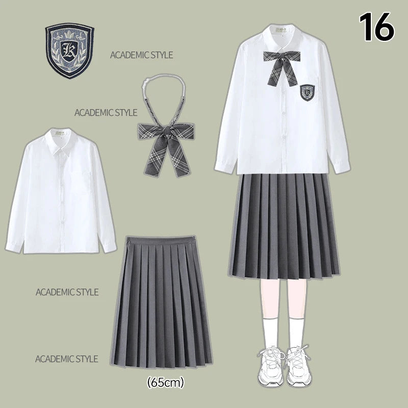 Men Women JK Uniform British Style School Uniforms Preppy Style Pleated Skirt With Bow Tie Tops Pants Chorus Poetry Cosplay