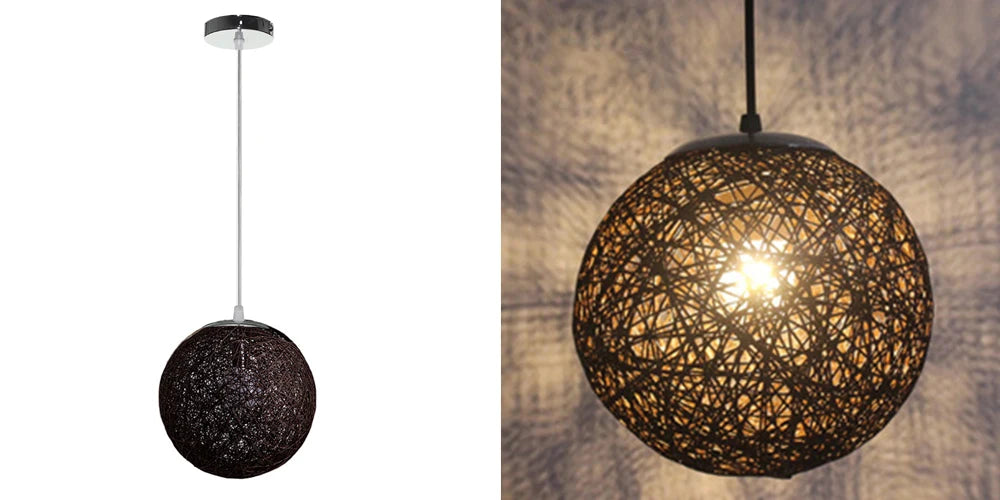 Nordic Hand-woven Rattan Pendant Lights Ceiling Chandelier Modern Hanging Lamps Restaurant Living Room Kitchen Lighting Fixtures