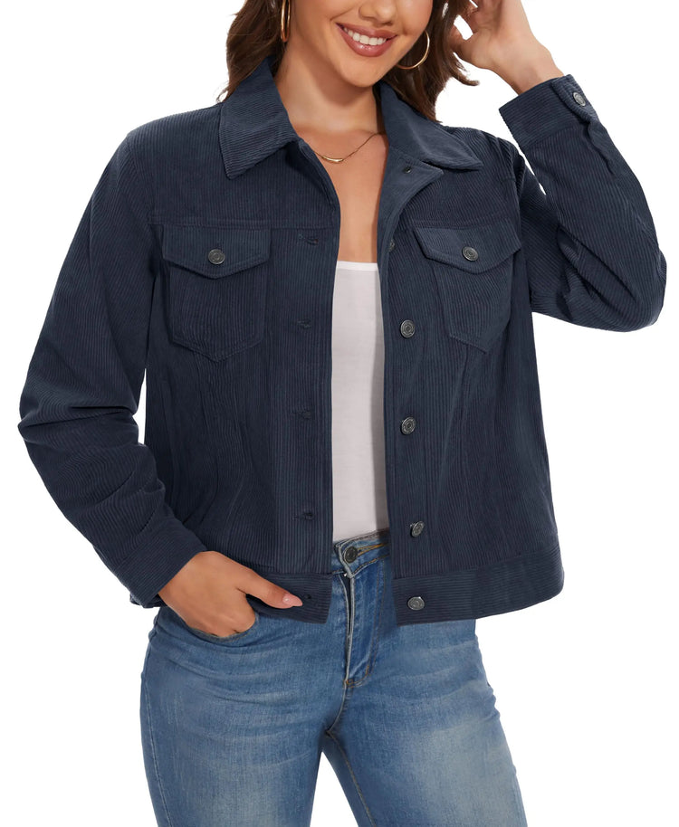 TACVASEN Fashion Corduroy Cargo Jackets Womens Button-Down Soft Warm Casual Outwear Lightweight 4 Pockets Outdoor Workwear Coats