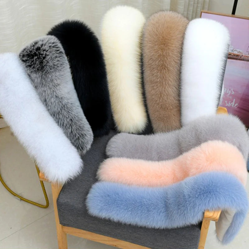 100% Real Fox Fur Collar Winter removable fur Hood Trims Warm Furry Decor Shawls for Coat Parkas Luxury Female fur Scarf