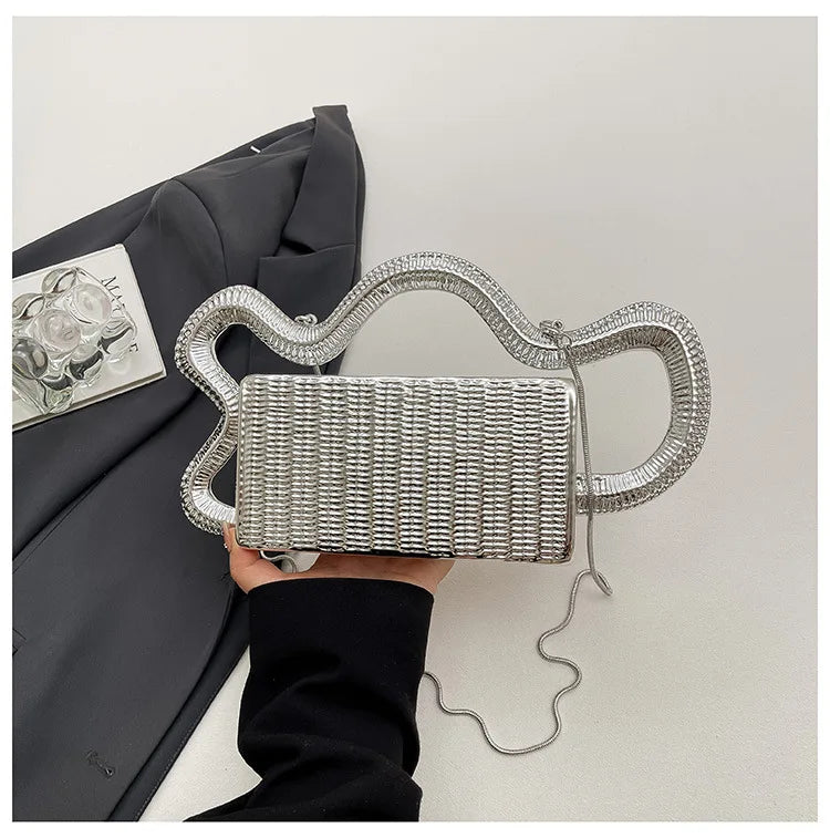 2026 Luxury Designer Women's Shoulder Bags Silver Evening Clutch Bag Trend Clip Party Purse Fashion Crossbody Handbag