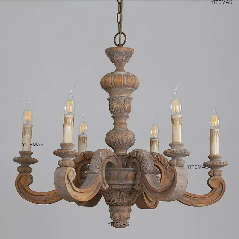 Antique White Wood Chandeliers Mid Century Chandelier Vintage French Hanging Chandeliers Classic 5/6/8 Lights Dining Living Room