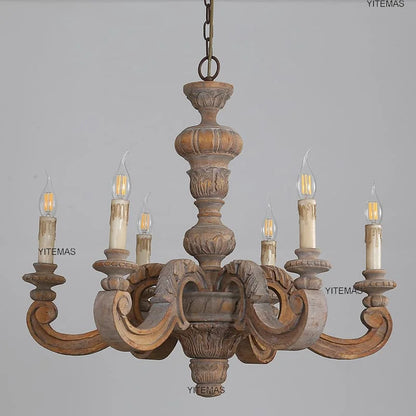 Antique White Wood Chandeliers Mid Century Chandelier Vintage French Hanging Chandeliers Classic 5/6/8 Lights Dining Living Room
