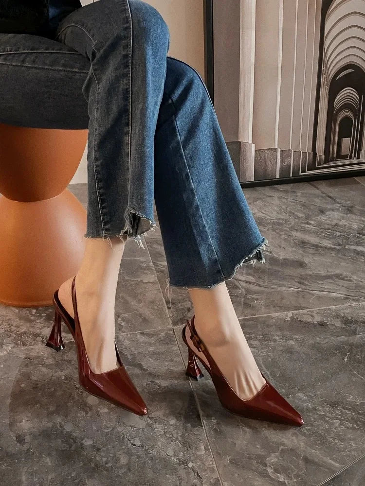 2026 New Fashion Women's Slingback Sandals Summer Pointed End Woman High Heels Dress Shoes Luxury Sandals Zapatos Mujer