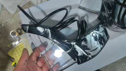 Unique Black and White Floral Print Platform Slingback Sandals Clear Sculptural Heel Multi-Strap Design High Heel For Woman