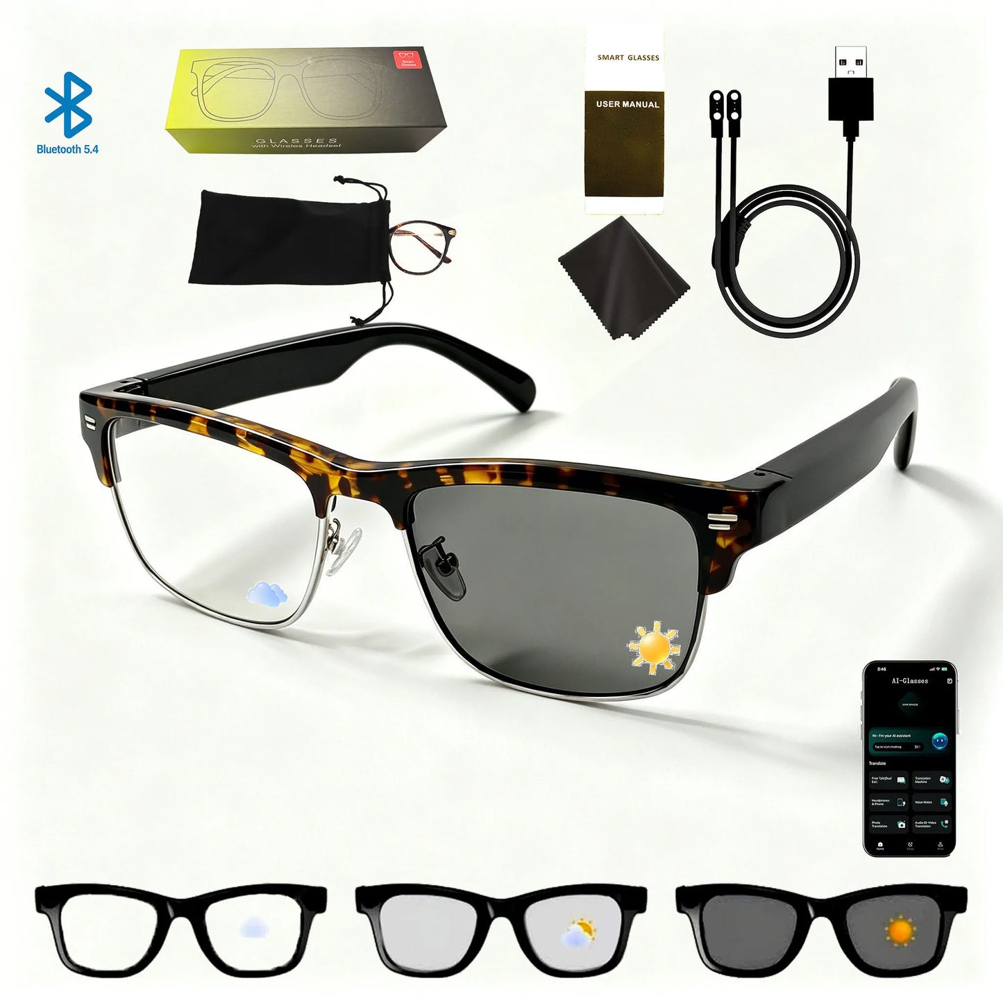 Smart Glasses Ultra-Light Playback Open-Ear Speakers Sunglasses Polarized Lens Smartglasses Bluetooth Glasses for Sports Travel