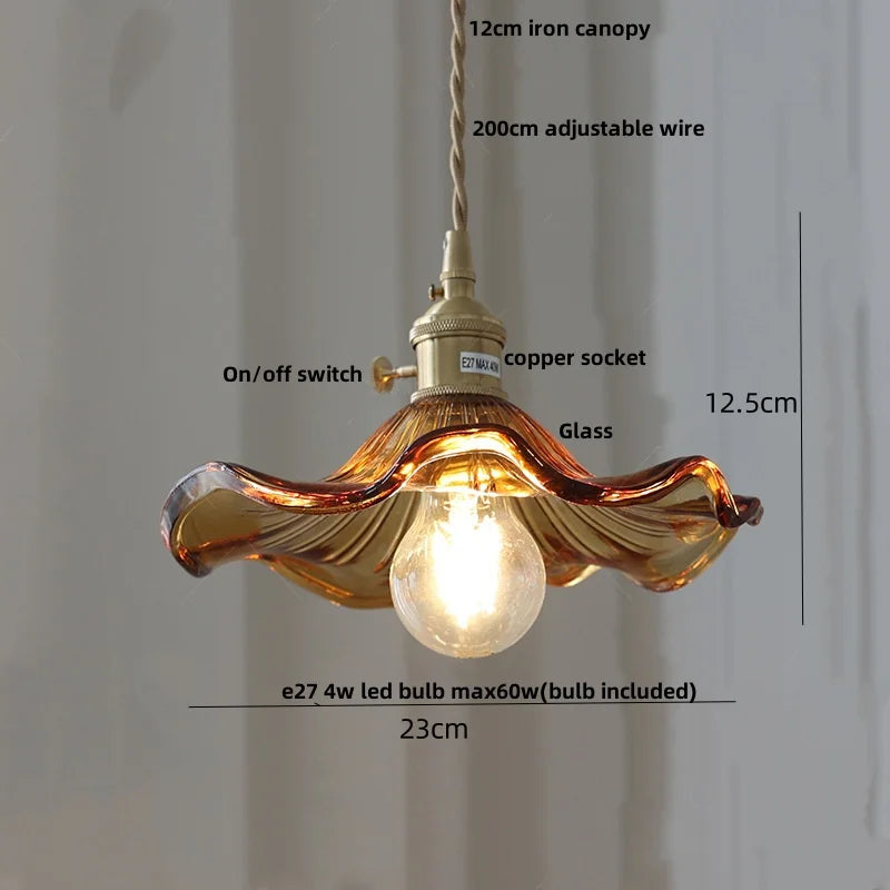 IWHD Home Decor LED Pendant Lights Kitchen Restaurant Copper Socket Flower Green Glass  Nordic Modern Walnut Wood Hanging Lamp