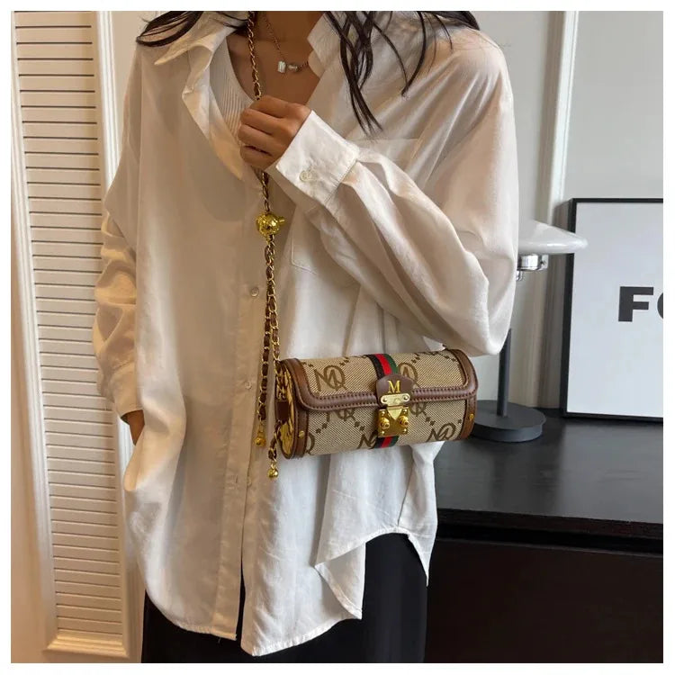 Light luxury brand-name high-end designer bag female 2025 new spring and summer niche shoulder bag messenger bag cylinder bag