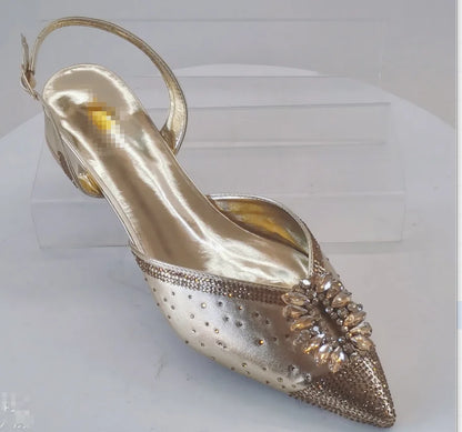INSIGHTLINK Newest Golden Women High Heel with Bag Set Rhinestones Sandals Party Women's Shoes for Bridal Stiletto Luxury Pumps