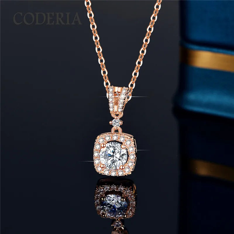 Luxury Rose Gold Necklace Pendant 1 CT Moissanite High Clarity VVS1 Women Gem Sterling Silver Jewelry Anniversary Fashion Gift