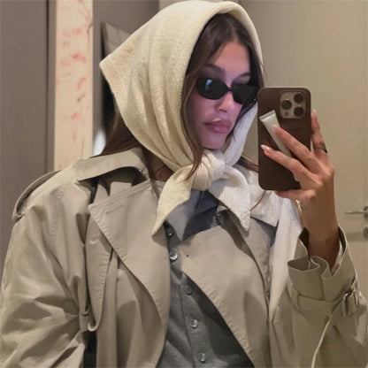 Versatile Knitted Triangle Shawl Solid Winter Scarf Headscarf Women Warm Neck Wrap Casual Layering Scarves for Daily Street Wear