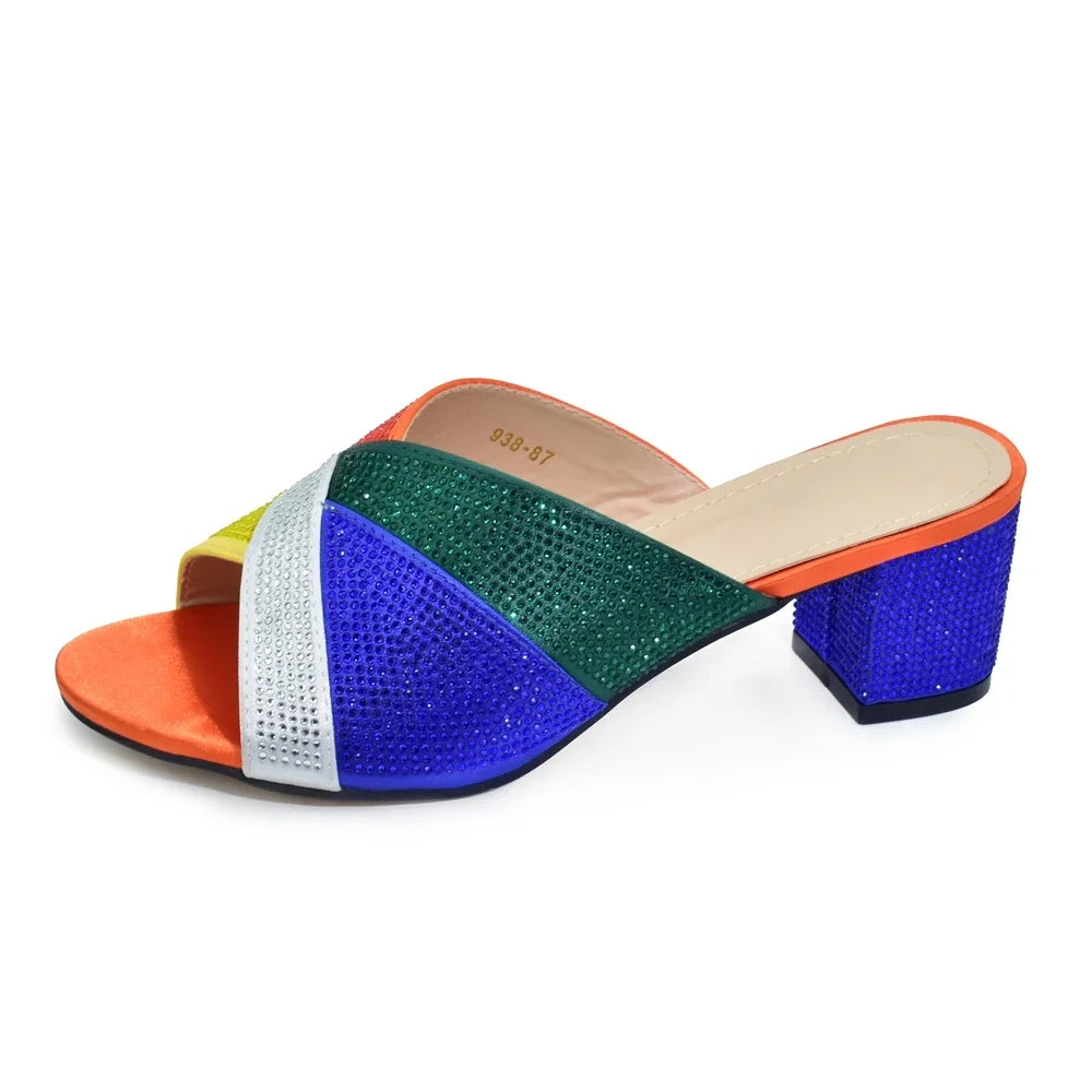 New Arrival African Women Wedding Shoes Bride Shoes Luxury Elegant Low Heels Rhinestone Lady Slippers Sandals Nigerian Pumps
