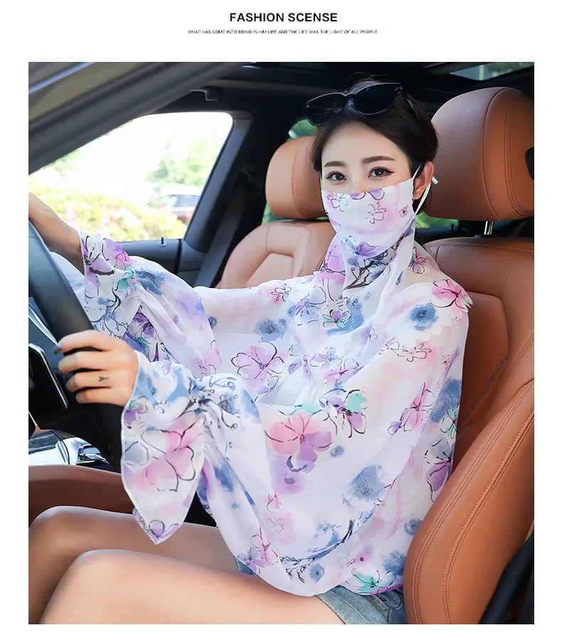 Cycling Sun Protection Shawl Driving Ice Silk Neck Face Cover Scarf Cooling Outdoor Cover Up Breathable Long Flared Sleeve Cape