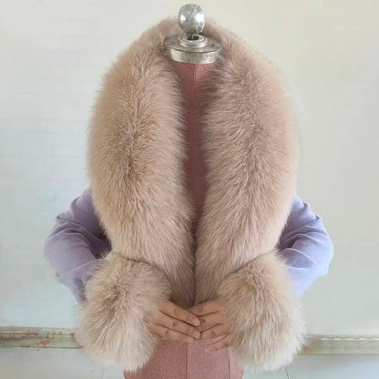 Winter Real Fox Fur Collar Cuffs Set Neck Warmer Fur Scarves Shawls Natural Fox Fur Collar Scarf Women Men Coat Warm Accessories