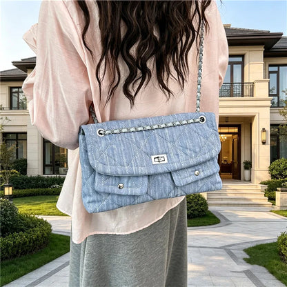 Korean Brand Shoulder Bag 2026 New Denim Side Bags for Women Ladies Crossbody Solid Fashion Chain Designer Daily Commuter City
