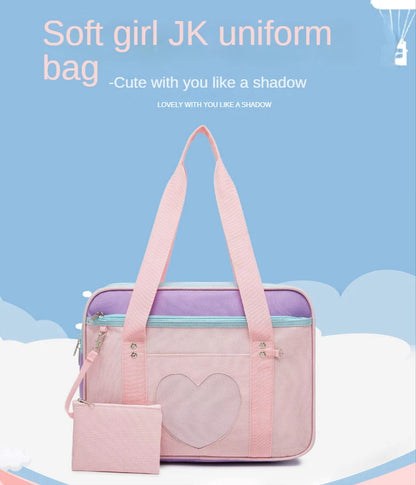 Japanese Preppy Style  Pink Uniform Shoulder School Bags for Women Girls Canvas Large Capacity Casual Luggage Handbags Totes