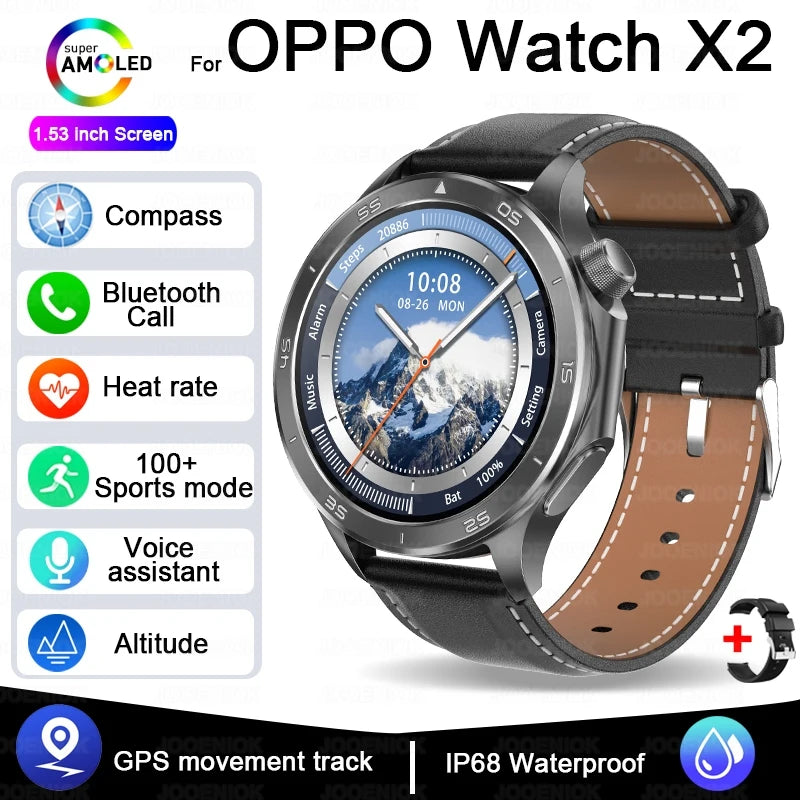 2025 New For OPPO Watch X2 GPS Smart Watch Men High-end Business Men Bluetooth Call IP68 Waterproof Fitness Tracker Smartwatches