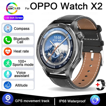 2025 New For OPPO Watch X2 GPS Smart Watch Men High-end Business Men Bluetooth Call IP68 Waterproof Fitness Tracker Smartwatches