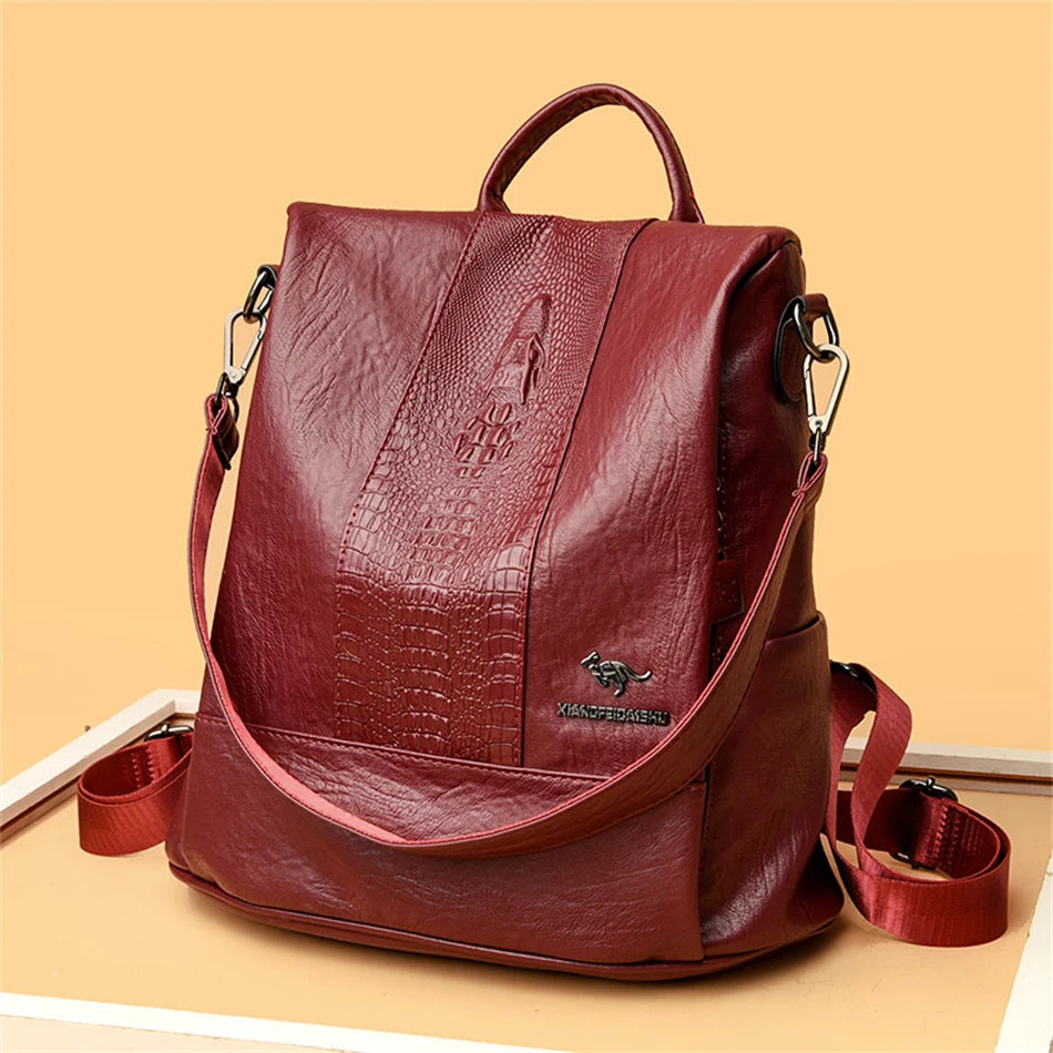 Women's Crocodile Pattern Backpack Leather School Bookbags for Girls Bagpack Large Capacity Designer Travel Rucksack Mochilas