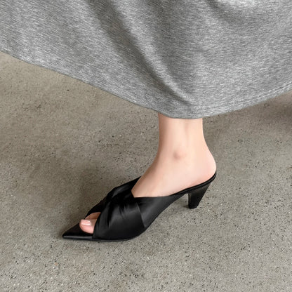 Women's Summer Sandals Luxury Satin Elegant Lady Pumps And Heels Peep Toe Dresss Party Wedding Shoes Pleated Sandal