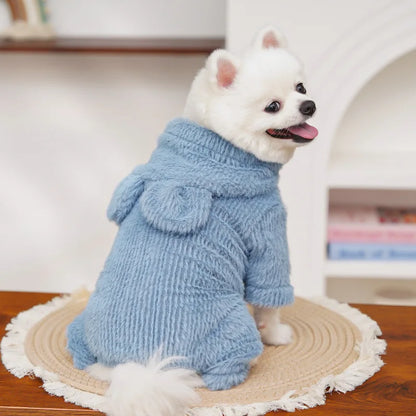 Warm Dog Clothes Winter Plush Hooded Clothing Jumpsuit Tracksuit For Small Medium Dogs Chihuahua York Puppy Overalls Bodysuit XS