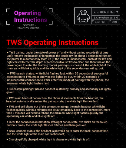 Zombies Cat B8 TWS Wireless Earbuds Necklace Design Bluetooth 5.4 Headphone ENC Call Noise Reduction Wireless Earphones with Mic