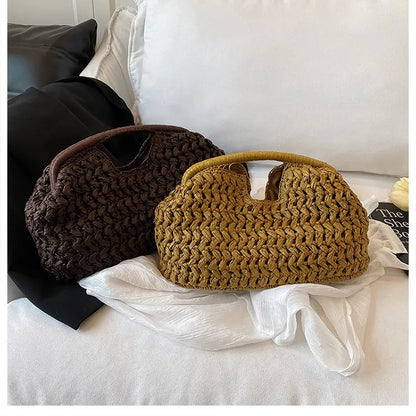 New Summer Beach Bag for Women Clutch Bag Luxury Designer Straw Bags Tote Handbag Fashion Woven Rattan Bags Female Travel Purse