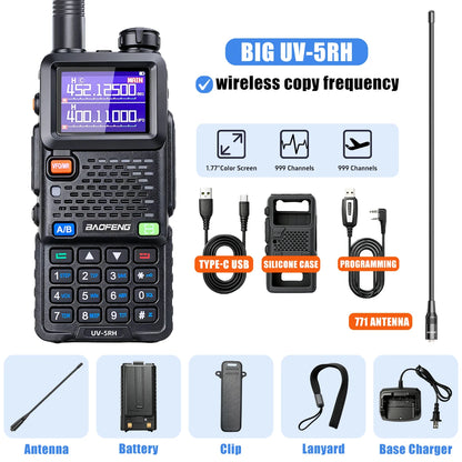 Baofeng UV5RH Walkie-Talkie, NewWireless Copy Model, Type-C NOAA Long Range 999CH, Car-Mounted Handheld Transceiver, Fleet