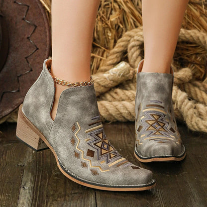 Fashion Retro Women ankle boots low heel square head stitching line embroidery shoes soft short boots party banquet Plus Size 43