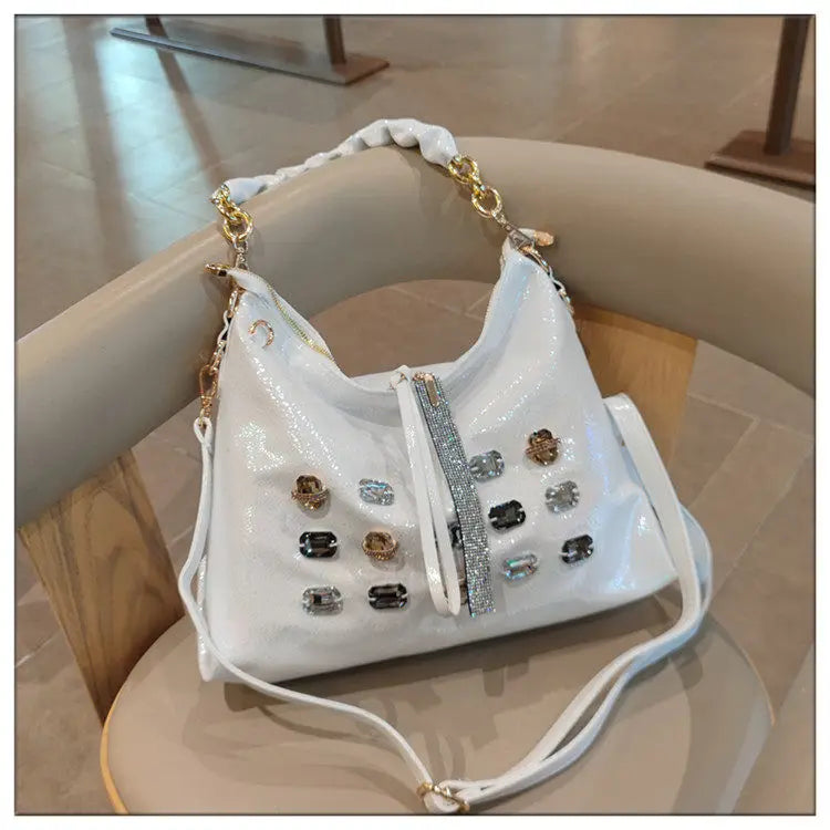 2026 New Fashion Diamonds Women Handbags Genuine Leather Tote Bag Large Capacity Work Commute Leisure Versatile Shoulder Bags