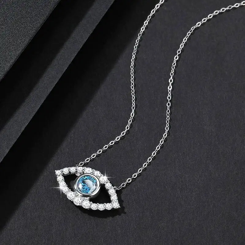 TS 925 Sterling Silver Plated Platinum Moissanite Necklace For Women 1 Carat Lab Moissanite Eye Pendant Necklace Jewelry Gift