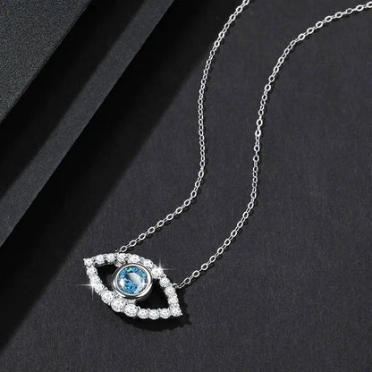 TS 925 Sterling Silver Plated Platinum Moissanite Necklace For Women 1 Carat Lab Moissanite Eye Pendant Necklace Jewelry Gift
