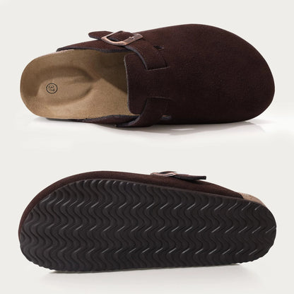 Evshine Men's Cow Suede Clogs with Arch Support Leather Mules Comfort Fashion Potato Shoe Women Cork Footbed Genuine Suede Clogs