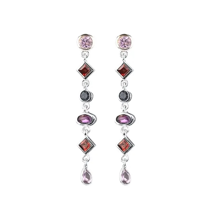 925 Sterling Silver Needle Long Chain Stud Earrings For Women Exquisite Zircon Geometric Tassel Pendant Earrings Luxury Jewelry