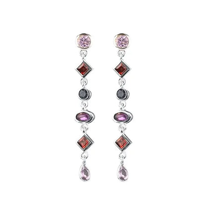 925 Sterling Silver Needle Long Chain Stud Earrings For Women Exquisite Zircon Geometric Tassel Pendant Earrings Luxury Jewelry