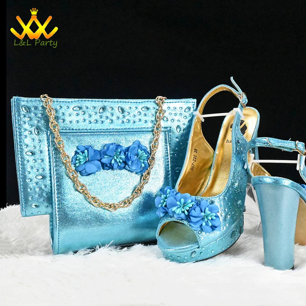 High Quality 2024 Summer New Design in Purple Color Mature Style Italian Women Shoes and Bag Set with Platform for Wedding Party