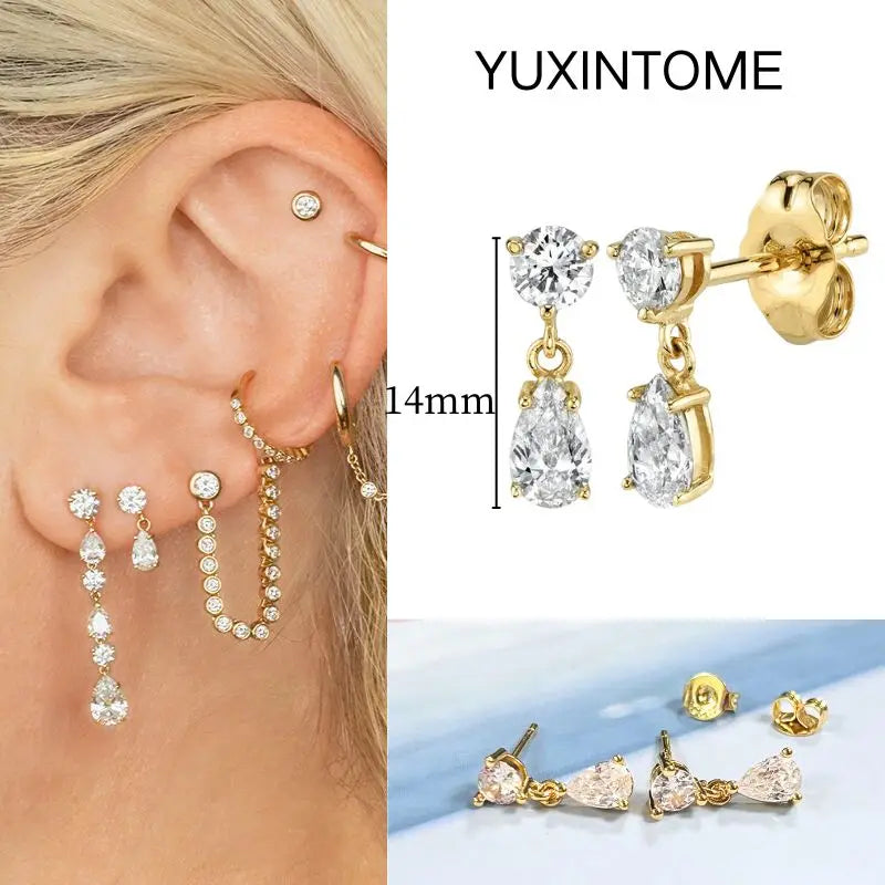 White Color Zircon Hoop Earrings 925 Sterling Silver Needle Cross/Star/Flower/Water Drop Pendant Gold Earrings Luxury Jewelry