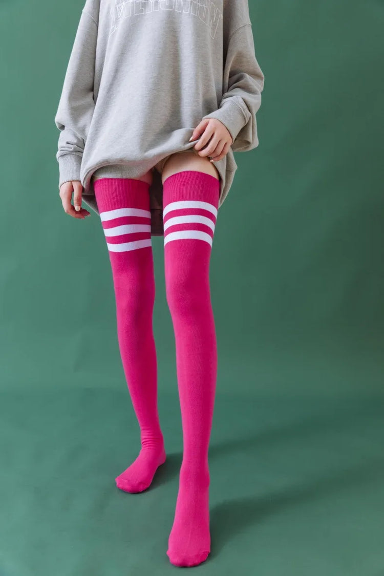 1/2 Pairs Women Over The Knee Socks Cotton Thigh High Socks Black White Blue Colorful Striped Pattern Fashion Casual Daily Wear