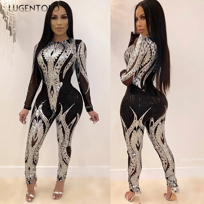 Sexy Gold Sequin Jumpsuit Women Bodycon Overalls Glitter Bandage Rompers Elegant Party Club lady Fashion Jumpsuits